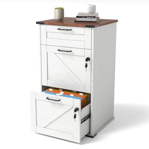 VINGLI 3 Drawer File Cabinet with Lock, Home Office Filing Organizer, for Letter Size File Folder Storage, Modern Farmhouse Style, Wood Vertical Filing Cabinet, Archivador (Rustic White & Brown)