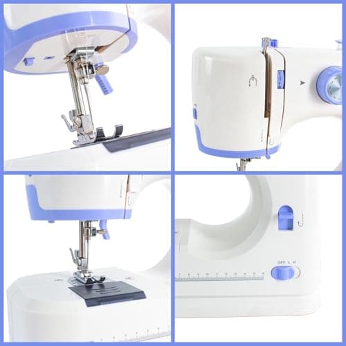 Stoigeld Sewing Machine for Beginners with 20 Pcs Fabric and 32 Pcs Sewing Threads Kit,Portable Sewing Machine with 12 Built-in Stitches,2 Speed(High-Low Speeds) - White Blue 5