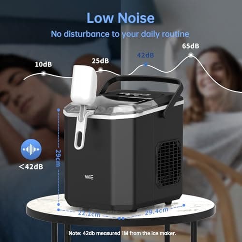 WIE Countertop Ice Maker, 26lbs/24H Portable Ice Machine with Handle,9 Bullet Ice Cubes in 6 Mins,Self-Cleaning Compact Icemaker with Selectable Ice Size for Home Kitchen/RV/Camping/Party, Black 7