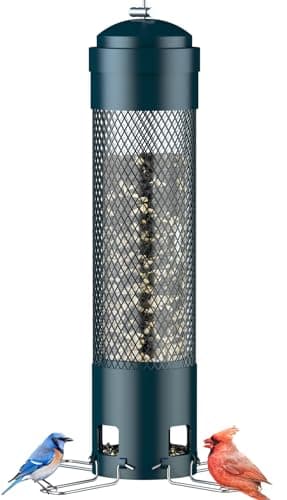LCSEVEN Bird Feeders for Outdoors Squirrel Proof with Weight-Activated Perches, Hanging Bird Feeder for Outside, Metal Feeder for Wild Cardinal, Finch, Blue Jay, Chickadee, 3LB Seed Capacity, Green