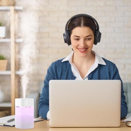 Small Humidifier for Plant, Cool Mist Mini Humidifiers for Bedroom, Desk Personal Humidifiers for Indoor Office Car, Portable Humidifier for Travel -White 400ml 8