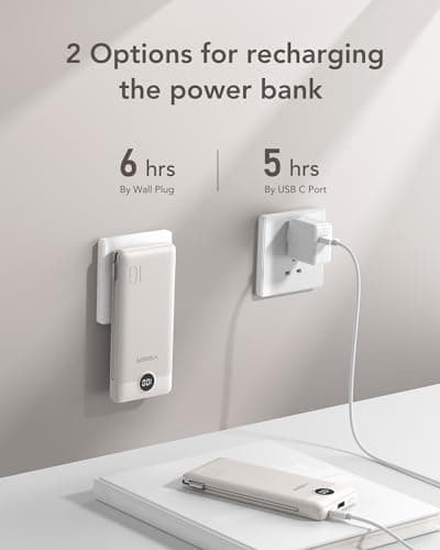 VEGER Portable Charger with Built-in AC Plug and Cables, All in One 10000mAh Ultra Slim Power Bank Travel Essentials, Fast Charging Battery Pack Compatible with iPhone, Samsung, Android (Coffee) 5