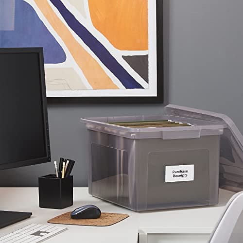 STAPLES Hanging File Folder Box, Storage Bin Organizer, Snap Lid, Letter & Legal Size Documents, Frost Gray 8