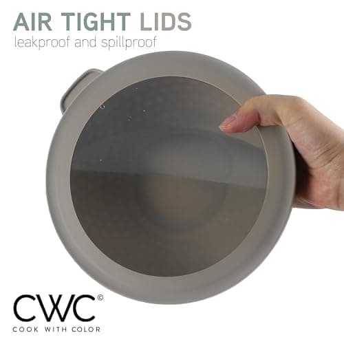 COOK WITH COLOR Mixing Bowls with Lids - 12 Piece Plastic Nesting Bowls Set includes 6 Prep Bowls and 6 Lids, Microwave Safe Mixing Bowl Set, Mint Embossed 8