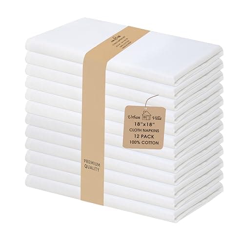 Urban Villa Cloth Napkins White Dinner Napkins Set of 12 (18X18) 100% Cotton Absorbent Washable Durable Reusable Cloth Napkins Ideal for Easter Decorations Hotel Collection Farmhouse Parties Napkins