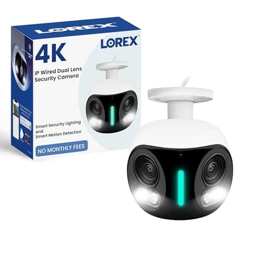 Lorex 4K 8MP IP Wired Dual-Lens Add-On Outdoor Security Camera | Smart Security Lighting | Motion Detection | 180° Panoramic View | Auto Framing | Color Night Vision | 2-Way Talk | Requires Recorder