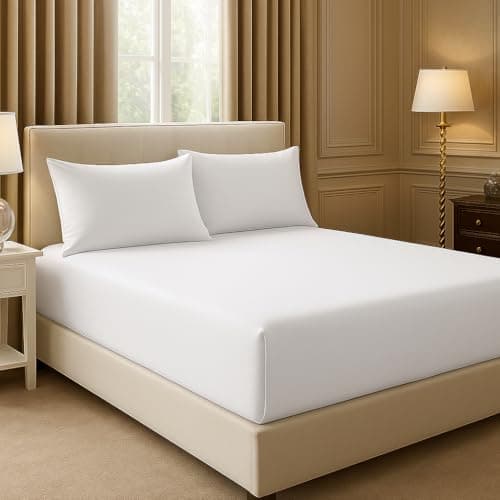 Charlottely Hues 1000 Thread Count Fitted Sheet - 100% Egyptian Cotton Long-Staple Breathable Sateen Weave All Around Elastic Fits - Mattress Fits Upto 18Inch Deep Pocket Fitted Sheet - Queen (White)