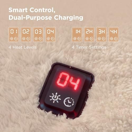 Bedsure Cordless Wearable Heated Blanket - Fluffy Electric Blanket Hoodie with 20000mAh Battery Pack, Portable USB Heated Shawl as Winter Gifts for Women Mom, 4 Heat Levels & 4 Timers, 55"x69", Cream 6