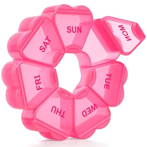 Large Weekly Pill Organizer, Pill Box 7 Day, KAPENS Daily Vitamin Case Large Capacity Compartments, Pill Containers for Fish Oil Medicine Supplements, Red