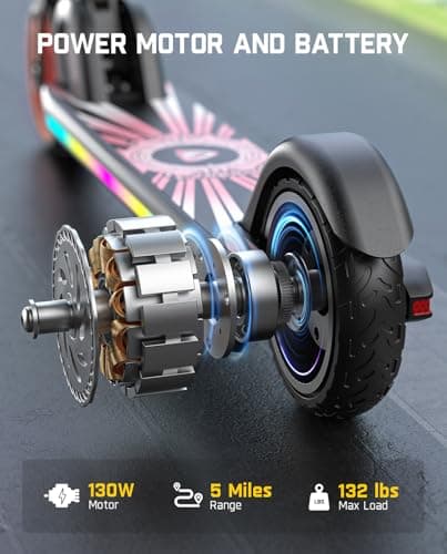 FanttikRide C9 Apex Kids Electric Scooter, Bluetooth Music Speaker, Colorful Light for Kids 8-12, 3.9-5.2 ft, 132 lbs, 5 Miles Range, Up to 40 min Ride Time, 5/8/10 MPH, 3 Adjustable Heights, Pink 7