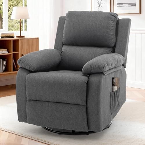 Korser Recliner Chair, 360 Swivel Rocker Chair for Adults, Small Rocking Recliner for Small Spaces, Upholstered Fabric Glider Recliner Nursery (Swivel Rocker Recliner, Grey) 9