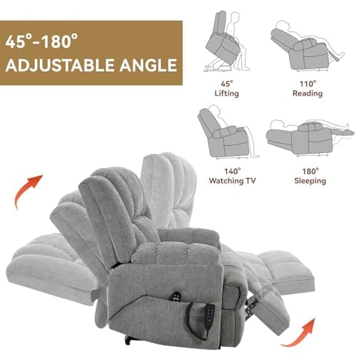 Sicilyforny Power Lift Recliner for Elderly, Dual Motor Heat Massage Electric Chair with Remote, 350lb Capacity (Chenille,Light Grey) 5