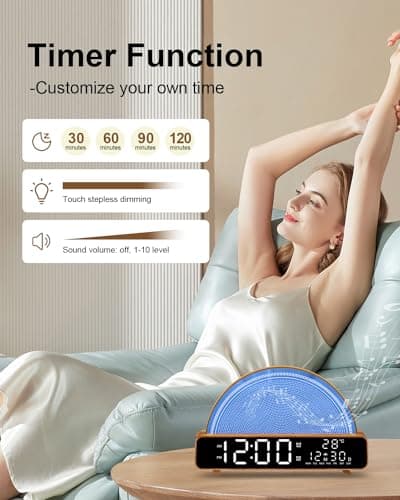 HAODINGMAI Sunrise Alarm Clock Wake Up Light with Sunrise Simulation White Noise Machine Touch Control Bedside Lamps Colors Atmosphere Lamp 30/60/90 Sleep Timer 13 Nature Sounds 5