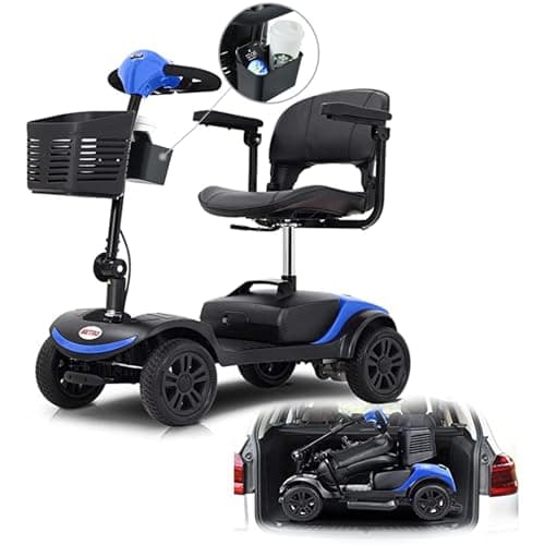 Folding Mobility Scooter for Seniors 4 Wheel Scooter for Adults Electric Medical Scooter Compact for Travel - Electric Powered Wheelchair Device - Compact Heavy Duty Mobile (Light Blue)