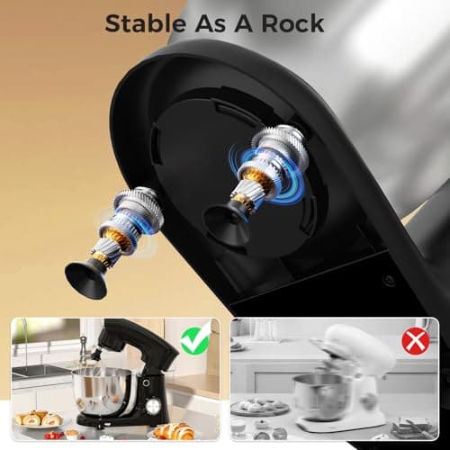 OSTBA Stand Mixer, 5QT+5.5QT Two Bowls Electric Kitchen Mixer, 10+P Speed Dough Mixer with Whisk, Beater & Dough Hook, Dishwasher Safe, Black 6