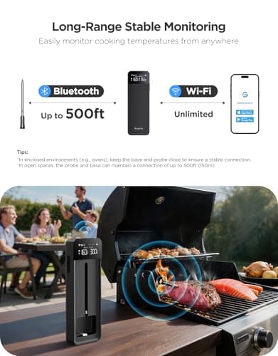 GoveeLife Bluetooth Wireless Meat Thermometer with Digital Standalone LCD Base, WiFi Unlimited Range, ±1.8℉ Accuracy, Food Grade Internal Ambient Sensor Probes for Kitchen, BBQ, Grill, Oven, Smoker 2