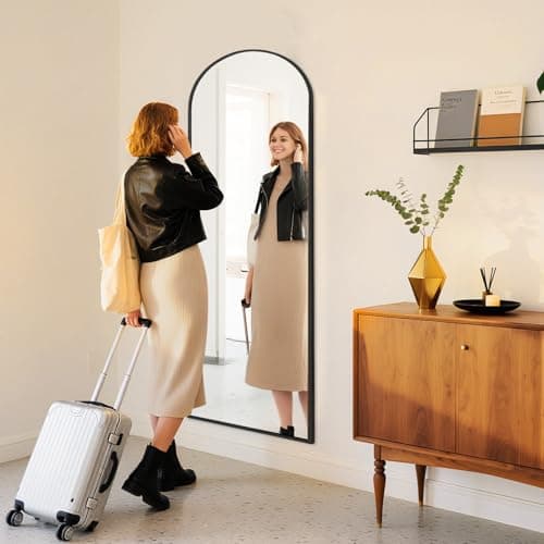 Sweetcrispy Arched 59"x16" Full Length Mirror Full Body Floor Mirror Standing Hanging or Leaning Wall, Arch Wall Mirror with Stand Aluminum Alloy Thin Frame for Bedroom Cloakroom,Black 7