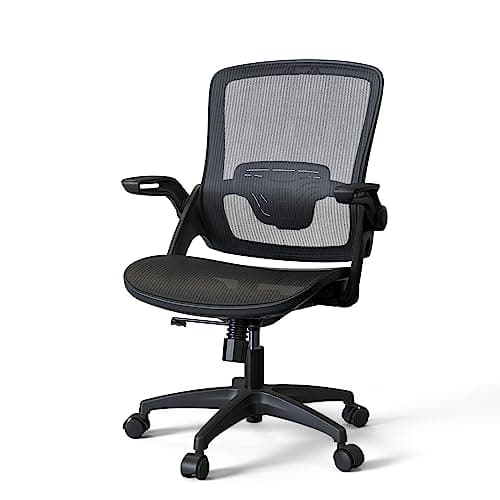 KOLLIEE Mesh Home Office Chair Ergonomic Swivel Office Desk Chair with Adjustable Lumbar Support Black Comfortable Computer Chair with Flip up