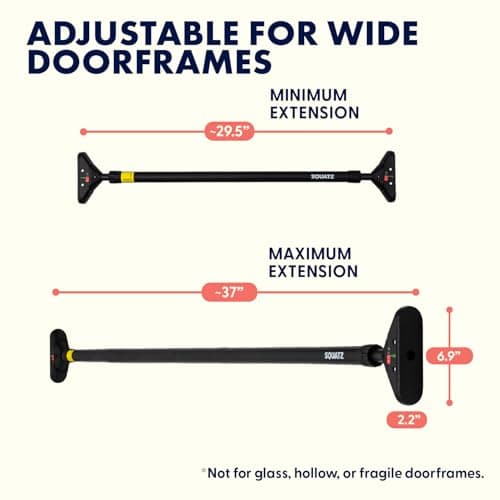 Squatz Doorway Pull Up Bar, Adjustable 29.5-37" Door Frame Pull Up Bar with Level Meter, Locking Mechanism & Foam Grips, No Drill Chin Up Bar for Door Frame, Portable Design for Home Workouts 7