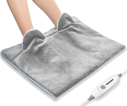 Electric Heated Foot Warmer Soft Flannel Foot Heater with 2h Auto Off & 3 Heat Levels Full Body Use Heating Pad for Feet, Abdomen, Cramps, Pain Relief Pocket Design 16" x 22" Grey