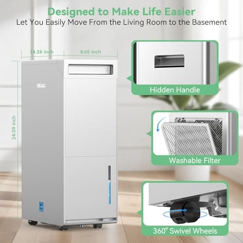 4800 Sq.Ft Energy Star Most Efficient 2024 Dehumidifier,DECIUU Max 100 Pint (Standard 70 Pint) Dehumidifier for Basement with Drain Hose,Intelligent Humidity Control for Home Bathroom Garage Bedroom 7