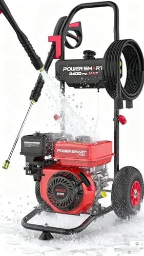PowerSmart Gas Pressure Washer 3400 PSI, 2.5 GPM Gas Powered Pressure Washer, 212CC Engine, 10" Wheels, 5 Nozzles for Patio, Car, Driveway, Fence & Home Cleaning