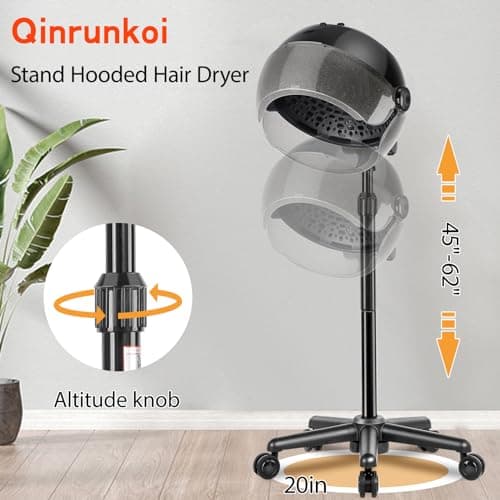 Hooded Hair Dryer, Adjustable Stand Hair Dryer on Wheels，Professional Ionic Bonnet Dryer with 3 Temperature Settings, for Salon, Spa or at Home Use 7
