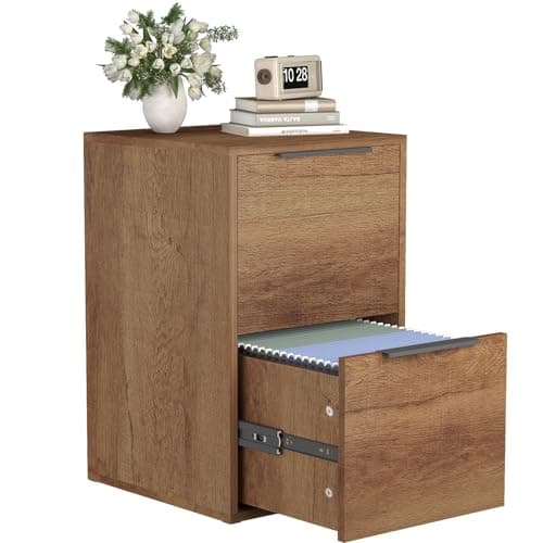 FATIGOS Wooden 2 Drawer File Cabinet, Wood Vertical Filing Cabinet Fits Hanging Files Letter Size for Home Office, Walnut
