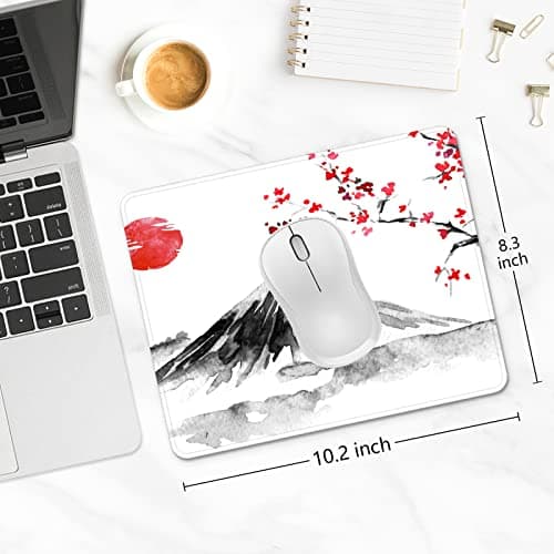 Niniubye Mouse Pad, 30% Thicker Japanese Style Computer Pad, Anti-Slip Rubber Mouse Mat with Stitched Edges for Gaming, Office, Laptop, PC, Women & Men, 8" x 10" Thick 5 mm, Fujiyama Sakura 5