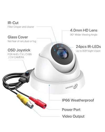 Loocam Security Camera 1080p HD 1920TVL, Hybrid 4-in-1 CVI/TVI/AHD/CVBS Dome Wired Camera, 80ft IR Night Vision, IP66 Weatherproof for CCTV DVR Surveillance Camera System Outdoor Indoor 8