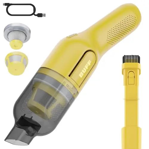 BUFF Cordless Handheld Vacuum, Rechargeable Car Vacuum Cleaner with Combo Crevice and Brush Tool Included, for Home, Office, Car, Pets - Yellow