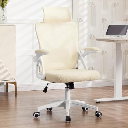 Nexthro Office Chair,Ergonomic Desk Chair with Adjustable Lumbar Support,400 Lbs Plush Computer Chair High Back with Headrest for Home Office (Beige Sherpa)