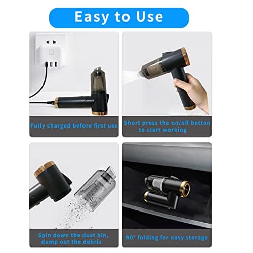 Censinda Handheld Vacuum Cordless, 9000Pa Strong Suction, 90°Foldable Mini Portable Vacuum Cleaner, Rechargeable and Lightweight Hand Vacuum with LED Light for Car/Home/Pet Cleaning(Black) 6