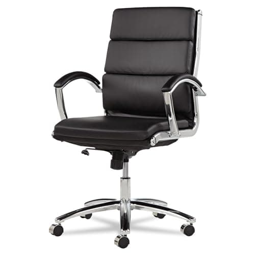 Alera Neratoli Series Mid-Back Swivel/Tilt Chair, Black Leather, Chrome Frame 5