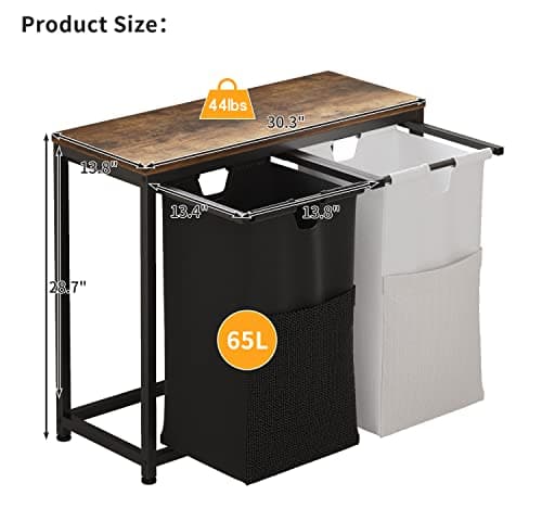 LIVEHOM Laundry Basket Double Laundry Hamper with Removable Bags, Fabric Handles, Large Top Shelf and Laundry Bag for Bathroom, Dorm, Laundry Room 7