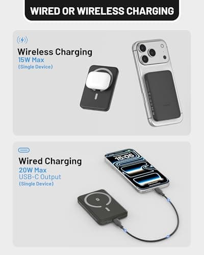Omnibar Magnetic Power Bank for iPhone, 5,000mAh MagSafe Portable Charger, 0.5'' Slim Wireless Power Bank with USB C Cable, Travel Essentials Magnetic Battery Pack for iPhone 17/16/15/14/13/12, Black 5