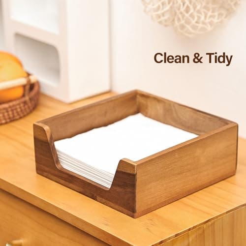Napkin Holder for Table, Wooden Napkin Dispenser with Side Large Opening for Paper Napkins, Farmhouse Style Square Napkin Holder, Home Kitchen Dining Tabletop Decor 6