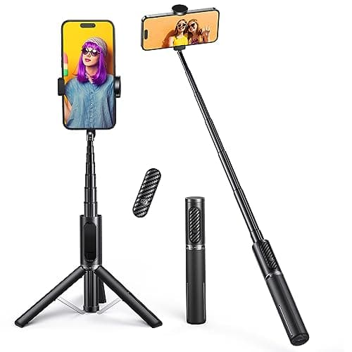 ATUMTEK Selfie Stick Tripod, 3-in-1 Extendable Aluminum Phone Tripod with Detachable Bluetooth Remote, Compatible with iPhone 17/16/15/14/13/12/11/11 Pro/XS Max/XR and Samsung Smartphones, Black