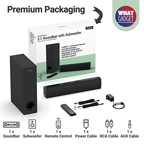 Majority Bluetooth Soundbar with Subwoofer | 100 Watts Sound bar for TV | 2.1 Stereo TV Sound Bar with Optical, RCA, USB, and AUX Playback | TV Speaker Bowfell Plus Sound Bar with Subwoofer 7
