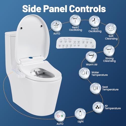 Lxlu Bidet Toilet Seat, Electric Smart Heated Toilet Seat with Instant Warm Water & Dryer, Multiple Cleaning Modes, Self-Cleaning Nozzle, Side Control, Night Light, Soft-Close Lid 4