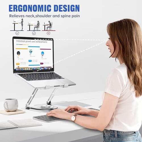 JOYEKY Laptop Stand for Desk, Adjustable Computer Stand with 360° Rotating Base, Ergonomic Laptop Riser for Collaborative Work, Foldable & Portable Laptop Stand, fits for All 10-16" Laptops (Sliver) 5