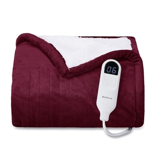 Bedsure Heated Blanket Throw Blanket - Fast Heating Electric Blanket, Soft Flannel Heated Throw with 4 Time Settings, 6 Heating Settings, Gifts for Grandma, Grandpa, Grandkids (50"x60", Burgundy)