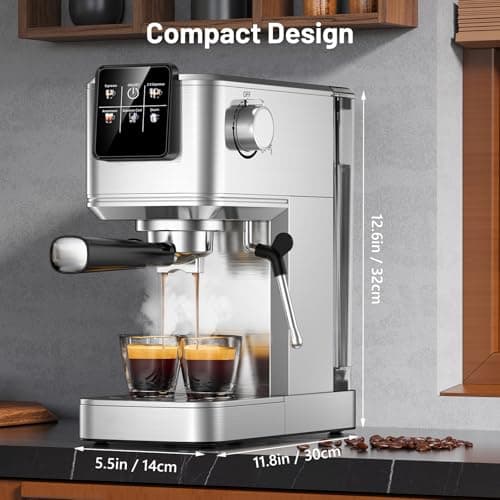 KEENSTAR 20Bar Espresso Machine with Hot & Rapid Cold Brew, Stainless Steel Coffee Makers, Espresso Maker with Milk Frother Steam Wand, Touch Screen with Water Tank for Latte, Cappuccino, Gift 8