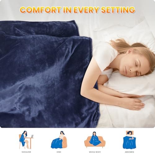 Qfun Electric Heated Blanket Throw - Luxury Soft Fast Heating Throw Blanket with 6 Heat Settings & Auto Shut-Off, Over-Heat Protection, 71"x40"Large Size Warm Flannel Winter Blanket Gift for Women Men 5