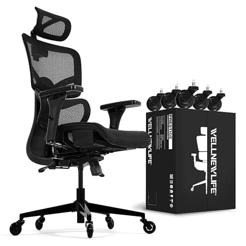 Wellnewlife Prestige Ergonomic Office Chair Adjustable Lumbar Support and Seat Depth, Mesh Office Chair with 4D Adjustable Armrest, Adjustable Headrest and Wheels, High Back Home Office Desk Chairs