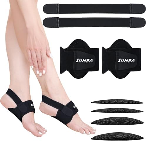 SIIHEA Arch Support Braces Sleeves for Pressure, Plantar Fasciitis Relief, Adjustable Compression Bands for Flat Feet High & Fallen Arch, Non-Slip Foot Wraps with Gel Pad (Cool Black, Adjustable)