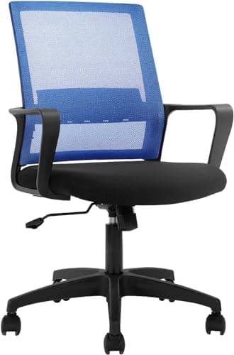 Office Chair Ergonomic Desk Task Chair Mesh Computer Chair Mid-Back Mesh Home Office Swivel Chair Modern Executive Chair with Wheels Armrests Lumbar Support (Blue)