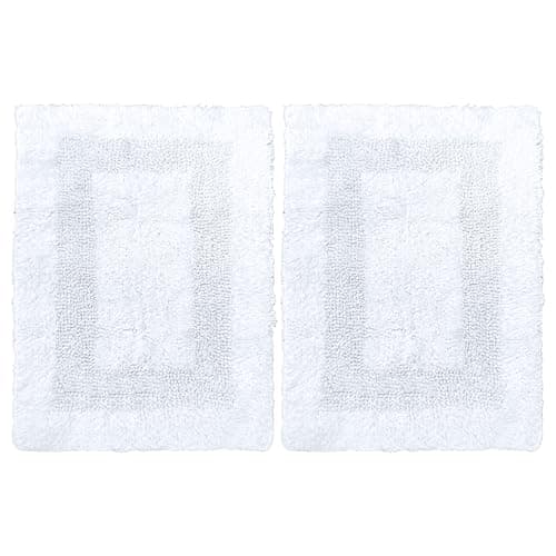 Cotton Reversible Bathmat Set of 2, 17x24 Inches - White, Super Soft Quick Dry Washable Bath Rugs Ideal for Bathroom, Kitchen, Vanity, Shower Area | Plush Soft Spa Style Hotel Quality Floor Mat