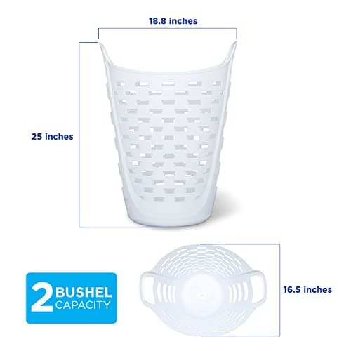 Clorox Flexible Laundry Basket - Tall Plastic Hamper for Clothes, Bedroom, and Storage - Portable Round Bin with Carry Handles, 2 Bushel, White 5