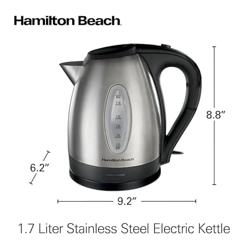 Hamilton Beach Electric Tea Kettle, Water Boiler & Heater, 1.7 Liter, Cordless Serving, 1500 Watts for Fast Boiling, Auto-Shutoff and Boil-Dry Protection, Stainless Steel (40880) 8